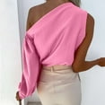 thumbnail image 4 of Babysbule Tops for Women Fashion Women Solid One Shoulder Long SleeveCasual Shirts Blouses Tops, 4 of 9