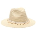 thumbnail image 4 of MIRMARU Women's Summer Panama Style Mid Brim Beach Sun Straw Hat with Pom Pom Belt Band., 4 of 6