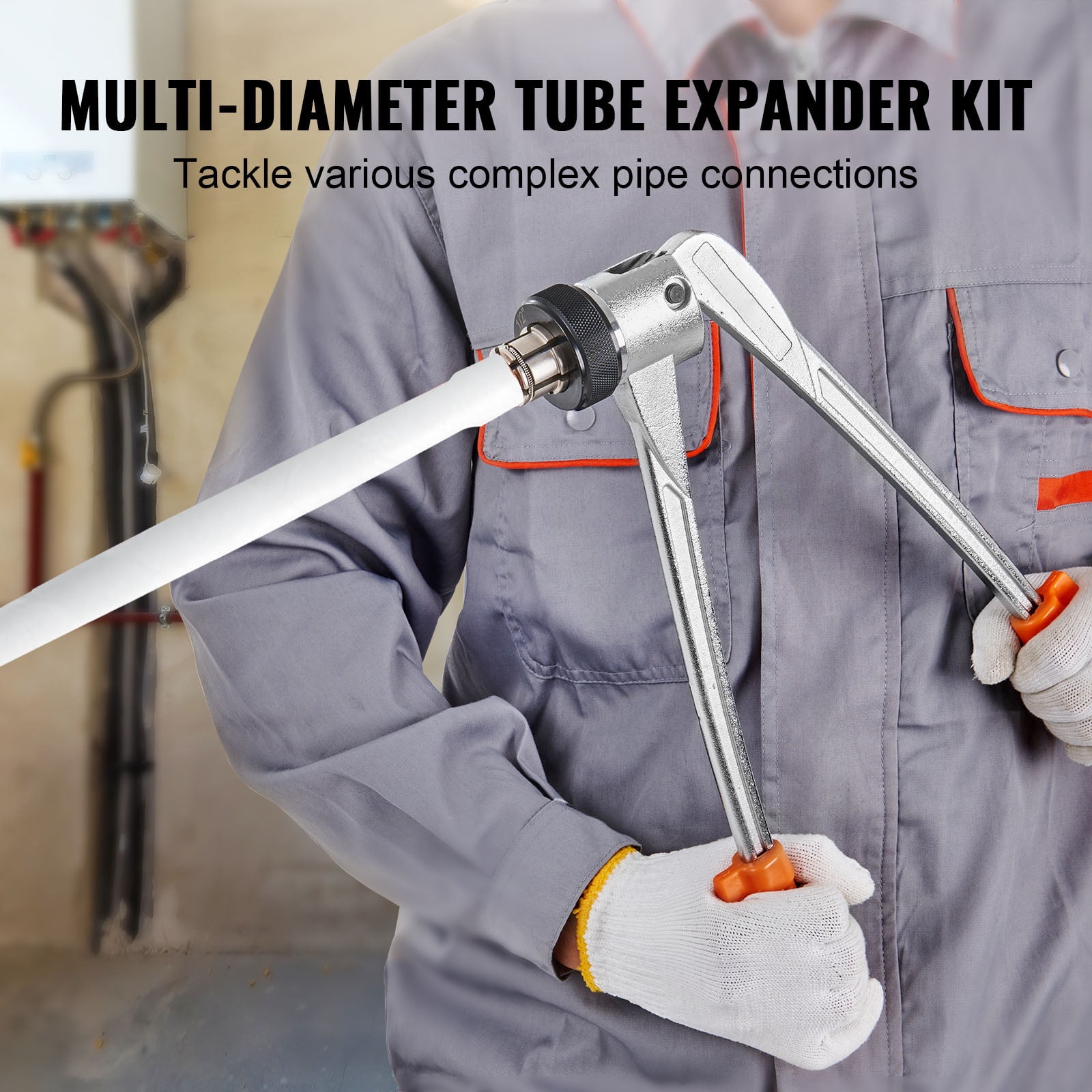 SKYSHALO Pipe Tube Expander, 1/2", 3/4", 1" OD Manual Lever PEX Tubing Expander, PEX Tools Expander with 3 Expander Heads, Pipe Cutter, Grease for PEX Tube and Copper Pipe