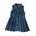thumbnail image 2 of LYMAYTER ‌‌‌‌‌‌2-8Y Toddler Little Girls Denim Dress Sleeveless Waist Button Flowy Swing - Pockets A-Line Wear, 2 of 8