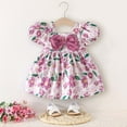 thumbnail image 2 of Girls Dresses Baby Toddler Girls Flower Print Princess Dress with Ruffled Hem Casual Party Outfit Baby Dress Hot Pink 18 Months-24 Months, 2 of 3
