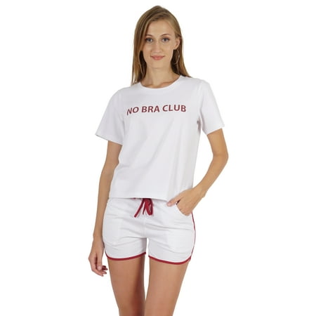 

Inkmeso Women s Short Sleeve No Bra Club Go Braless Funny No Bra Day Nightwear Set