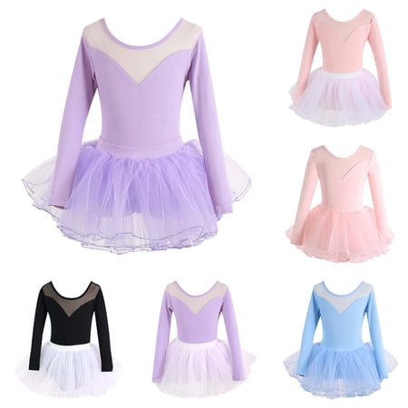 Gelikeya Gymnastics Leotards for Girls 2 Piece Set Long Sleeve Ballerina Outfit Dance Tutu Dress (A01 Light Pink 5-6 Years)