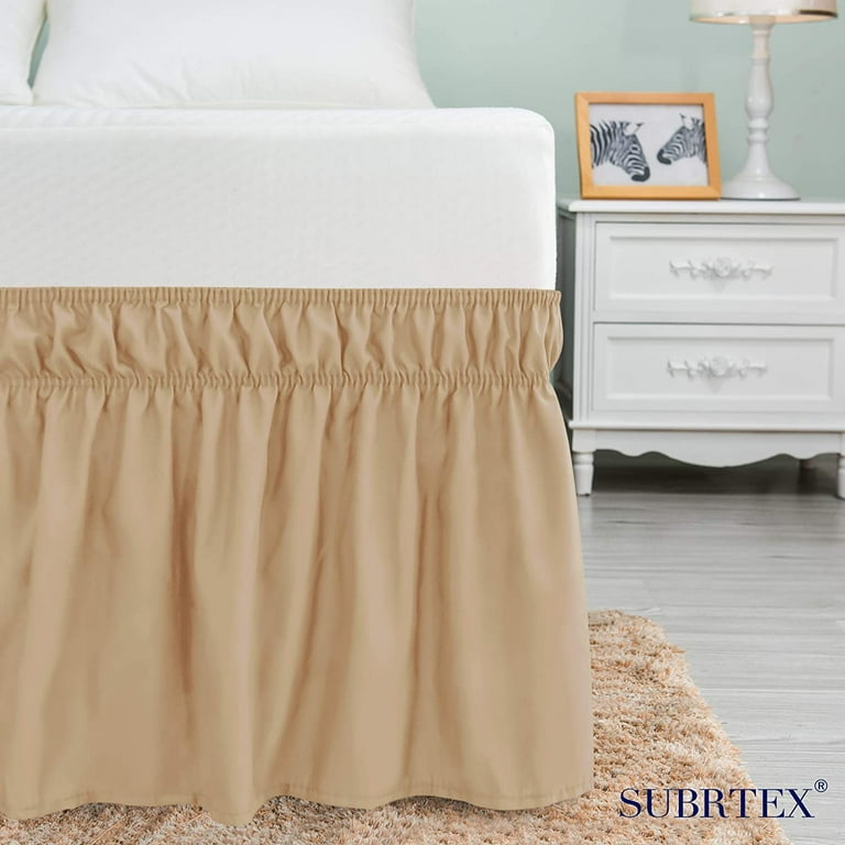 Subrtex Easy Fit Dust Ruffle Wrap around Bed Skirts with Long Tailored Drop Twin Khaki Walmart