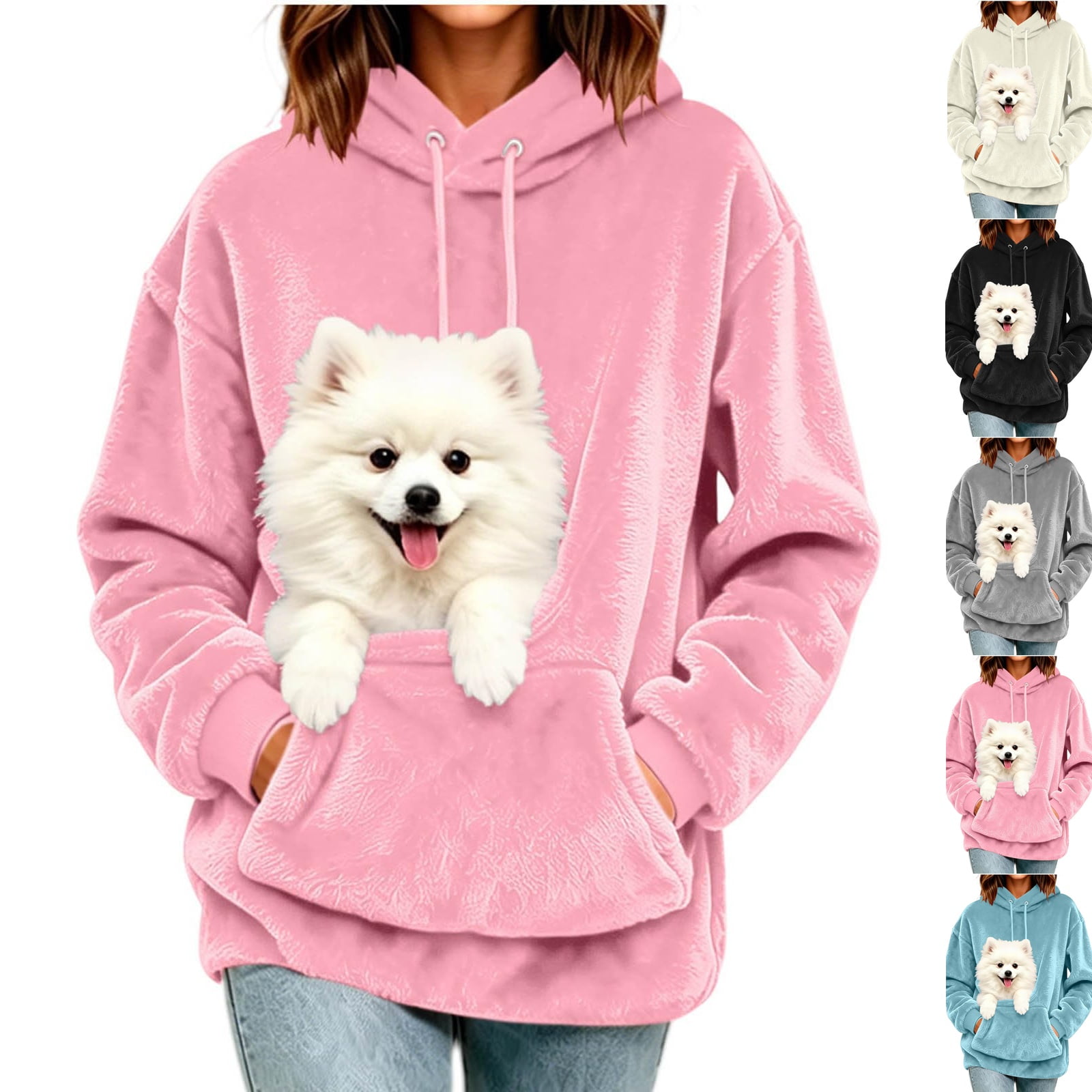 Womens Pet Carrier Hoodies Cat Dog Pouch Fuzzy Fall Sweatshirt Cat Dog Kangaroo Pouch Hoodie Pet Carrier pullover Warm Cozy Pet Lovers Sweatshirt with Pockets Pink 2XL