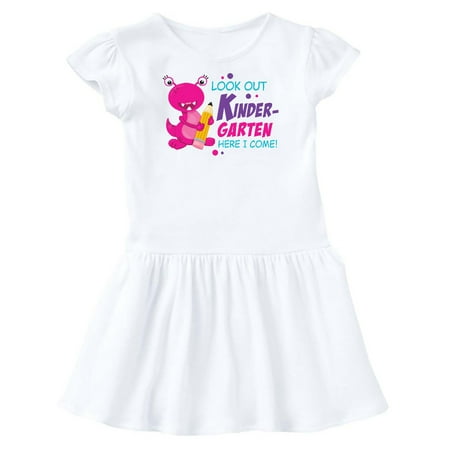 

Inktastic Look out Kindergarten Here I Come with Cute Pink Monster Gift Toddler Girl Dress