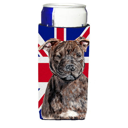Staffordshire Bull Terrier Staffie with English Union Jack British Flag Michelob insulator for slim cans