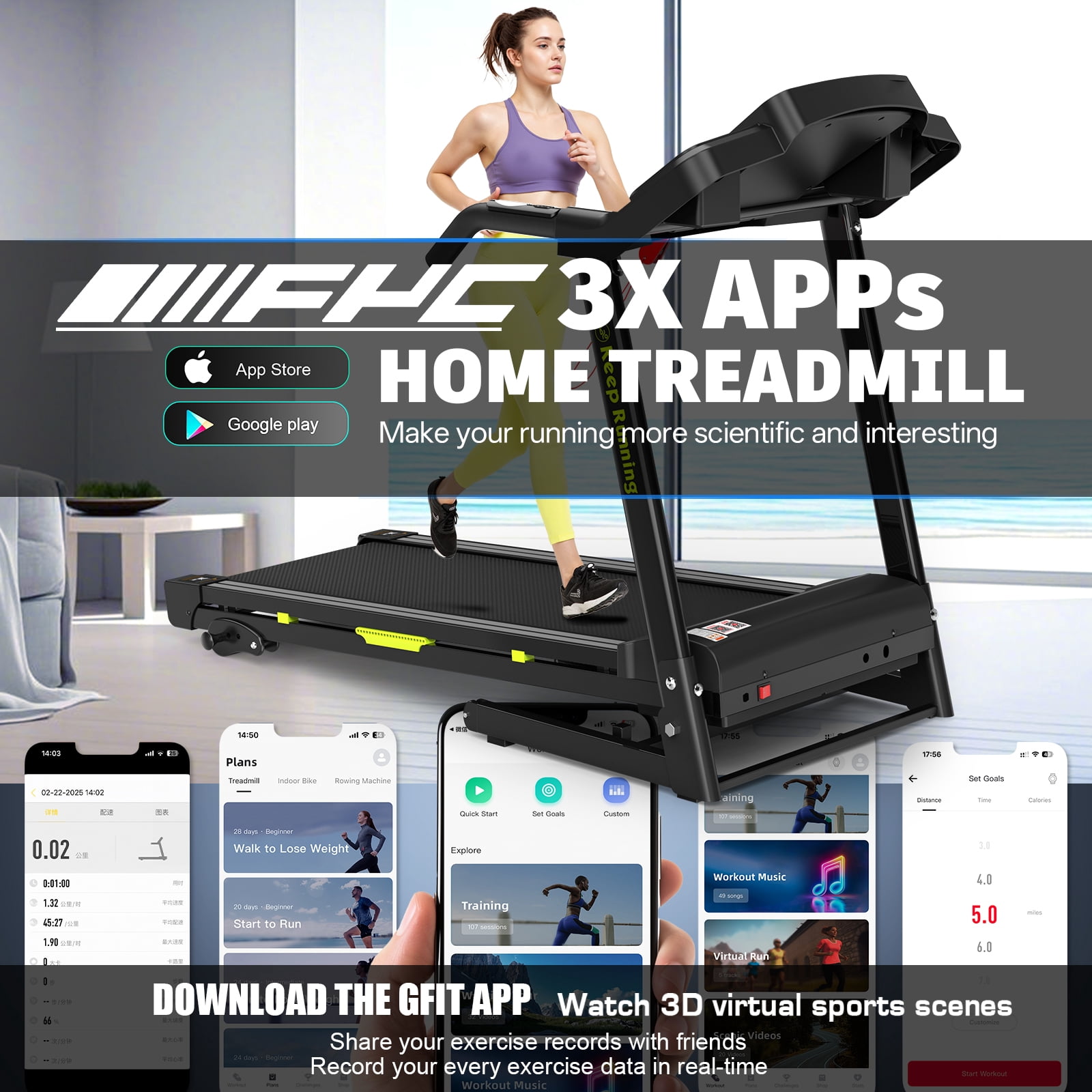 FYC Folding Treadmill for Home with Incline / Bluetooth, 3.5HP 330lb Weight Capacity Portable Electric Treadmill for Home Gym Exercise Running Walking Easy Assembly Green