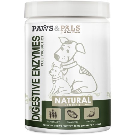 Paws & Pals Dog Digestive Enzymes Plus Probiotics Soft Chew Vitamins with Rosemary, Flax Seed, Papaya - 120