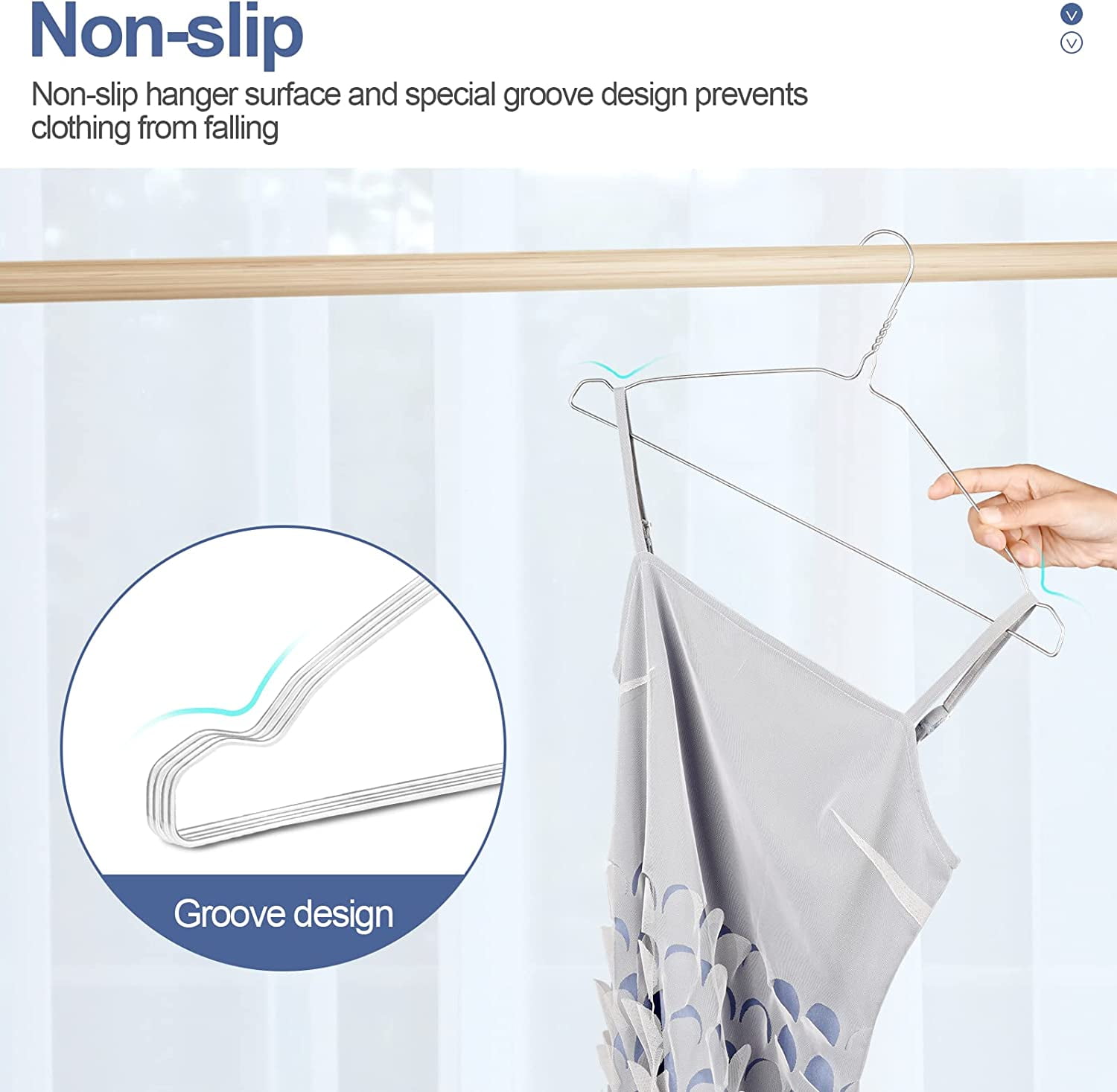 SPECILITE Waterproof Metal Tier Wire Coat Clothes Hanger with Notches Bulk, Chrome, 100 Pack