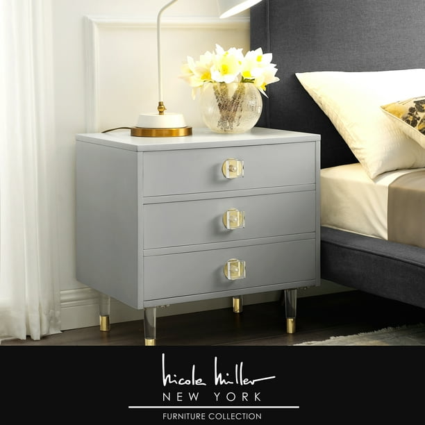 Nicole Miller Marell Nightstand 3 Drawers High Gloss Acrylic Knob And Leg Modern Contemporary Com Nicole Miller Marell Nightstand 3, Nicole Miller Crystal Floor Lamp