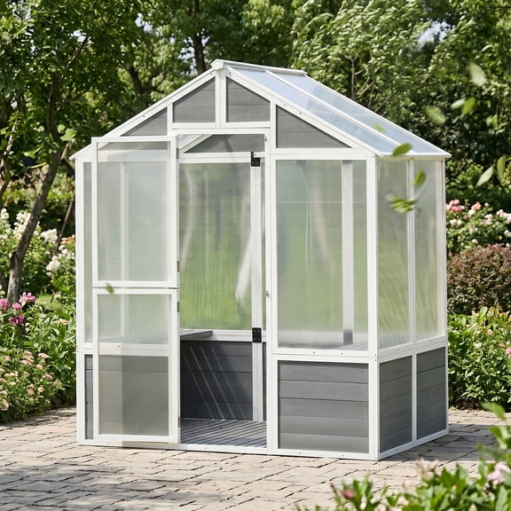 Zateety Wooden Polycarbonate Walk-In Greenhouse, 76"x48"x86" Pine Frame Plant Grow House with Lockable Door, Windproof UV Protected Garden Plant Nursery for Backyard Patio Lawn