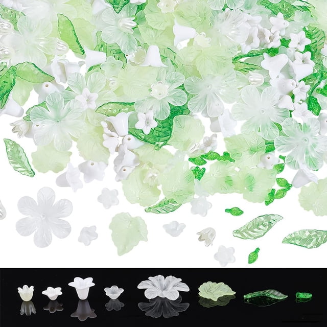Kit de 300 piezas de cuentas acrílicas surtidas con orificio de 1-2 mm, cuentas acrílicas con forma de flores y hojas para bisutería DIY, tapas para cuentas, perlas de plástico