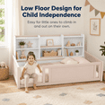 thumbnail image 2 of Miniyam Twin Size Floor Bed, Kids Bed Frame with Guardrails and 6 Built-In Side Storage Shelves, Nude and White, 2 of 5