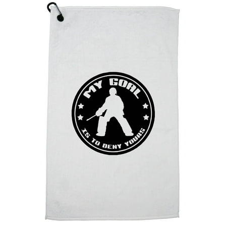 Lacrosse Goalie My Goal Is To Deny Yours Silhouette Design Golf Towel with Carabiner