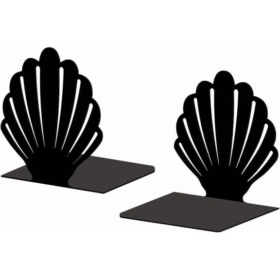 1 Set Non-Skid Iron Bookend Display Stands Adjustable Desktop Heavy Duty Metal Book Stopper for Shelves Shell Shape 140x135x110mm 2pcs/set