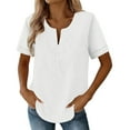 thumbnail image 4 of purcolt Women's Summer T-Shirts Short Sleeve V-Neck Solid Color Embroidery Tops Casual Loose Fit Boho Blouses, 4 of 9