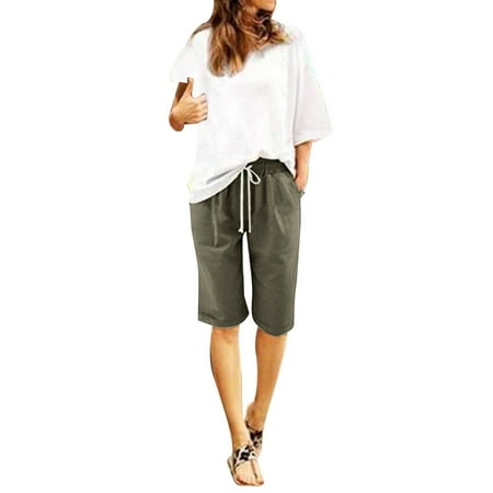 Rinsvye Women Summer Pants Plus Women s Short Panties Size High Waisted Shorts Spandex Shorts Women Lacing Beach Workout Pocket Women s Shorts Casual Summer Five Point Pants