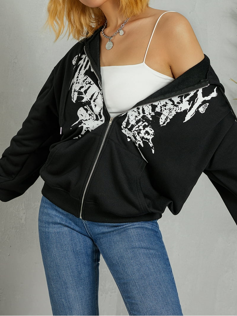 CenturyX Women Hoodie Zip Up Fairy Grunge Style Long Sleeve