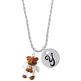 thumbnail image 1 of Delight Jewelry Resin Angel Bear Silvertone Script Initial Disc - Y - Charm Necklace, 20"+3", 1 of 4