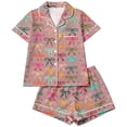 thumbnail image 5 of HAYIMI Bowknot Printed Pajama Sets For Women 2 Piece Lapel Short Sleeve Button Shirt With Matching Shorts Comfort Sleepwear Home Nightwear Loungewear, 5 of 5