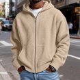 thumbnail image 2 of Dwelliawo Men's Zip Up Hoodie Sweatshirt Waffle Knit Jackets Casual Sweatshirts Long Sleeve Drawstring Coats With Pockets Khaki 3xL, 2 of 7