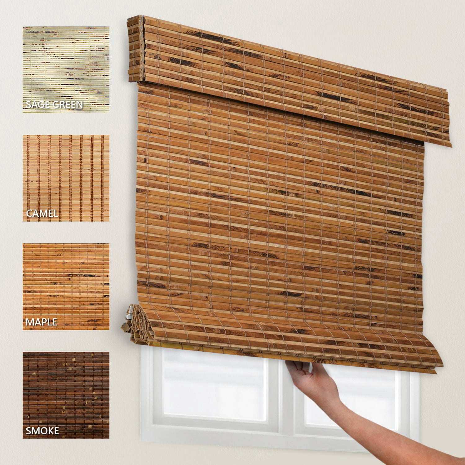 Natural Woven Light Filtering Cordless Bamboo Roman Shades for Windows, 22.5 in. W x 72 in. L, Maple