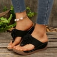 thumbnail image 5 of KIJBLAE Women's Floral Open Toe Wedge Flip Flops, Wide Width Comfort Casual Summer Beach Outdoor Vacation Slippers Black 38, 5 of 9