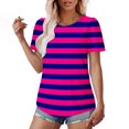thumbnail image 2 of Puntoco Tops Blouses for women Clearance 2025,Womens Casual striped Tops Crewneck Short Sleeve T Shirts Outfits 2026 Spring Summer Shirts Hot Pink XL(XL), 2 of 7