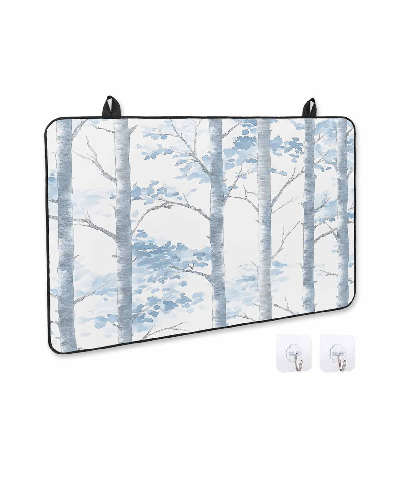 nqOlkjepod Large Induction Cooktop Protector Mat 28.5"x20.5", Blue Leaf Branches Stove Top Covers for Electric Stove, Vintage Tree Watercolor Stove Burner Cover Mats, Glass Top Stove Cover
