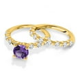 thumbnail image 3 of Gem Stone King 18K Yellow Gold Plated Silver Purple Amethyst and White Topaz Wedding Engagement Ring Band Bridal Set for Women (2.56 Cttw, Gemstone February Birthstone, Round 7MM, Size 8), 3 of 4
