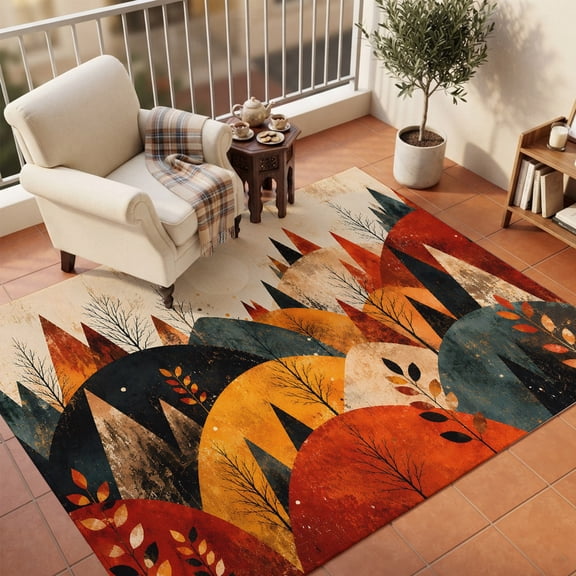 Area Rugs 5'x7', Orange Mountain Carpet Runner Indoor Outdoor Rugs Home Decor Aesthetic, Fall Farmhouse Forest Trees Nature View Non Slip Mats Washable Accent Rug for Living Room Bedroom
