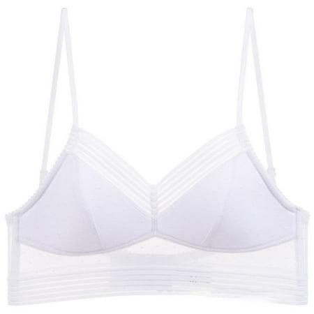 

ZUARFY Women Sexy Deep U Low Back Lace Bralette Thin Cup Polka Dot Bustier Top Sheer Mesh Wireless Seamless Solid Underwear Bra