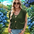 thumbnail image 5 of Women'S Sleeveless Cropped Knit Cardigan 2025 Casual Button Down Crochet Sweater Vest Tops with Pockets  Green S, 5 of 8