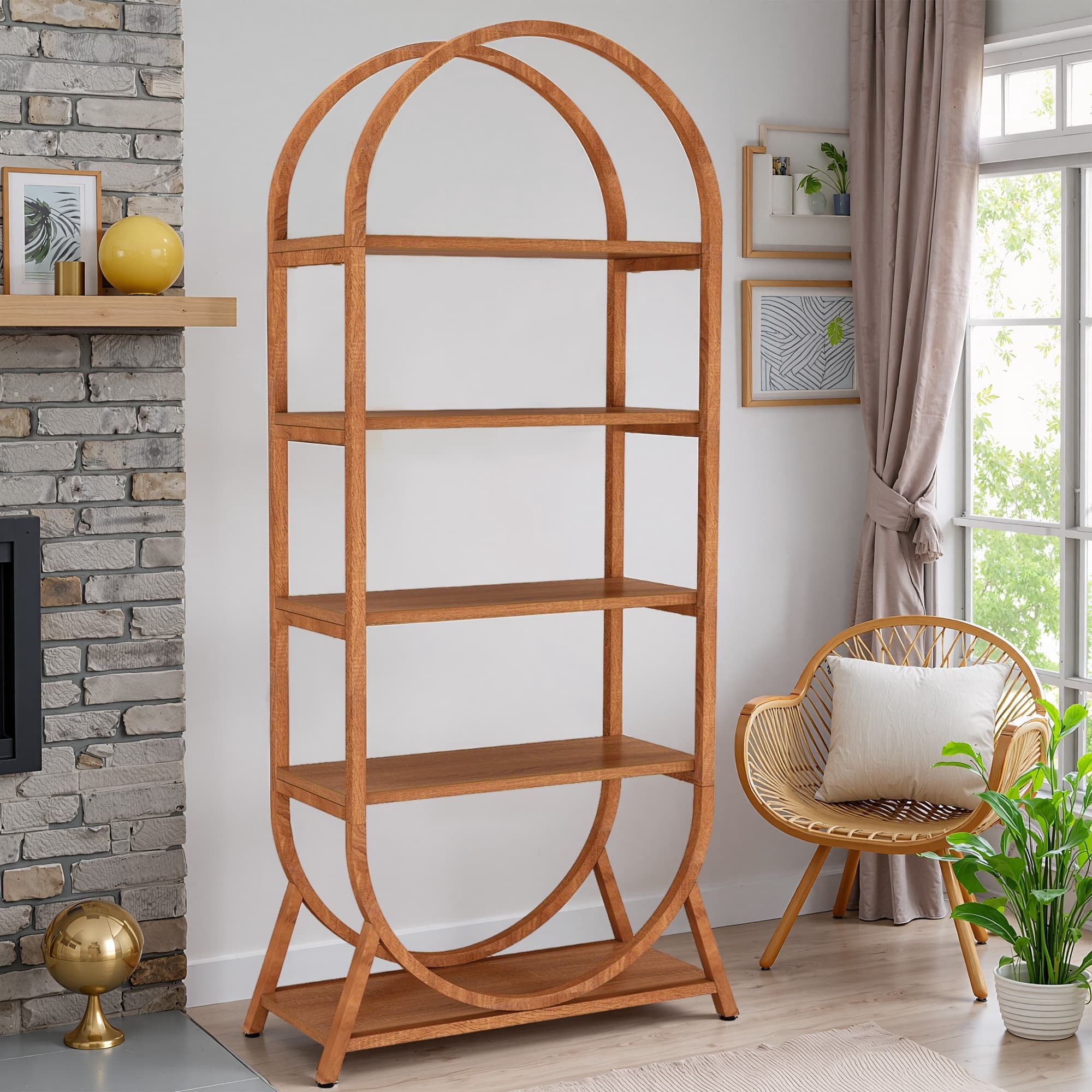 MAYEERTY Curved Top 5-Tier Open Arched Bookshelf, 70.8" Compact Storage Display Rack for Small Rooms