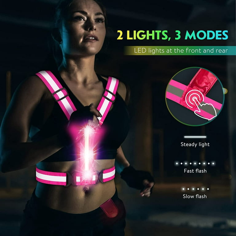  Upgraded LED Reflective Vest Running Gear, USB Rechargeable  Reflective Light Up Running Vest with Waterproof Phone Bag,High Visibility  Night Running Gear with Adjustable Waist&Shoulder for Men Women : Sports 