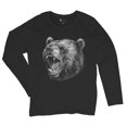 thumbnail image 5 of Roaring Grizzly Bear Women's Long Sleeve T-shirt Wild Animal Fierce Black and White Nature Wildlife Forest Predator Beast, 5 of 7