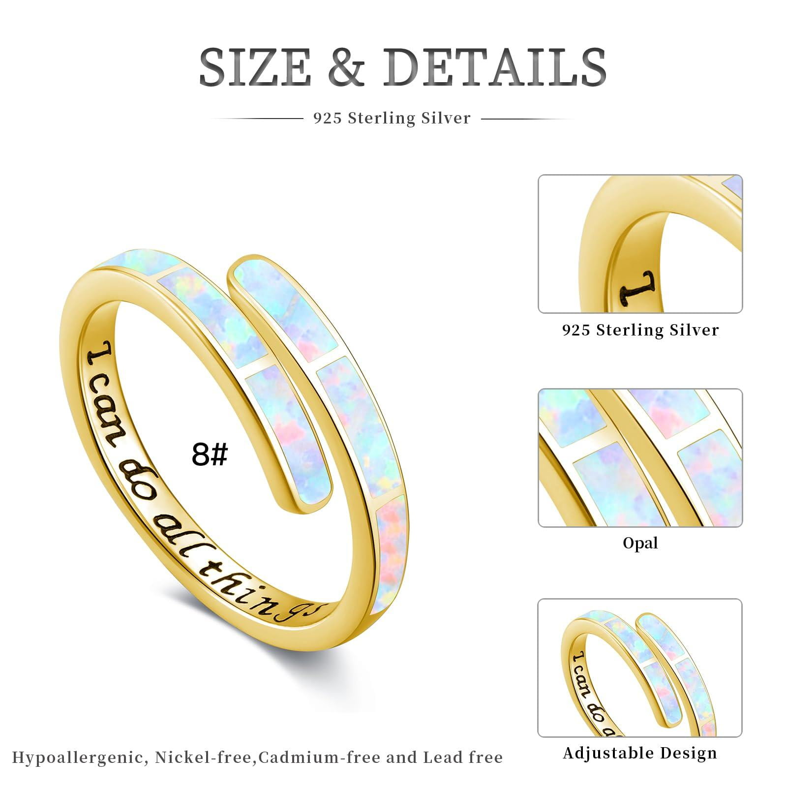 Coachuhhar Opal Ring 925 Sterling Silver Adjustable White Opal Rings Opal Jewelry Gifts for Women Birthday