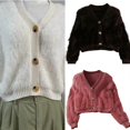 thumbnail image 2 of Chic Imitation Mink Short Cardigan Soft Breathable Knit Sweater Long Sleeve V-neck Outwear Solid Color Short Coat off white, 2 of 4