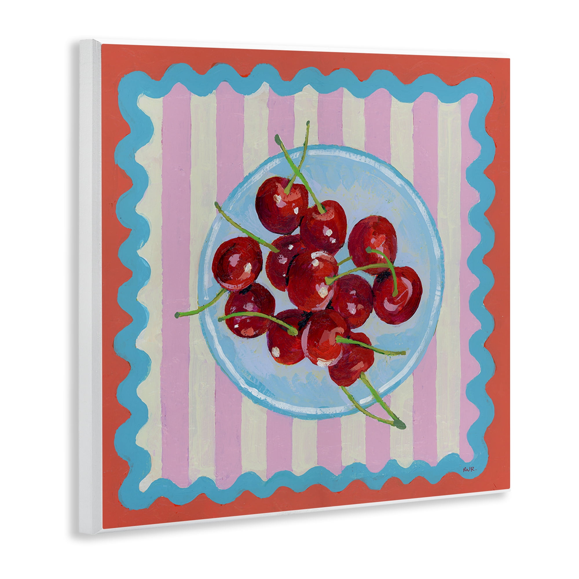 Stupell Industries Red Cherries over Pink Stripes Wall Plaque Art, design by Rachael Reese