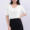 thumbnail image 3 of Mittory Womens Summer Tops V Neck Short Sleeve Loose Basic Tee Shirts Casual Comfy Vacation Clothes, 3 of 5