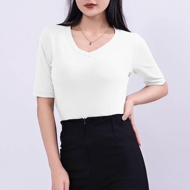 mfyjkho Tops Para Hacer Ejercicio, Camiseta Informal De Color Liso Para Mujer, De Manga Corta Y Cuello En V, Blusas Para El Hogar Tops Para Hacer Ejercicio Xl