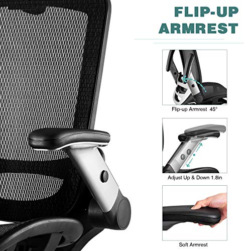 Gabrylly Ergonomic Mesh Office Chair, High Back Desk Chair - Adjustable Headrest with Flip-Up Arms, Tilt Function, Lumbar Support and PU Wheels, Swivel Computer Task Chair - image 2 of 9