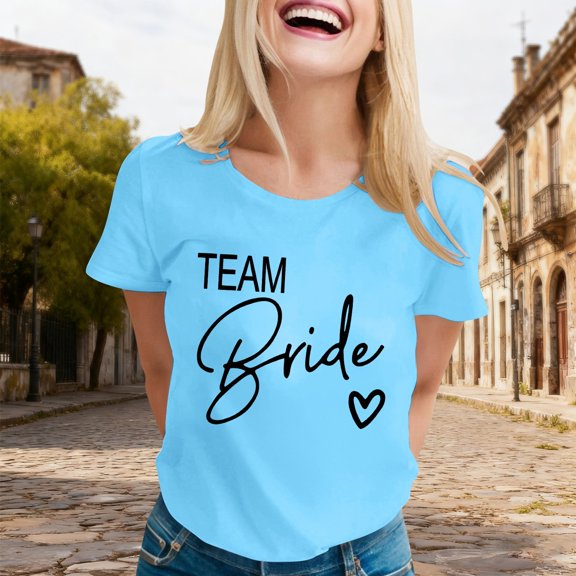 Women's Team Bride Graphic Print Tee – Versatile Crew Neck Wedding Top in Sizes S-XXXL, Cute Bachelorette Party Shirt for Summer Daily Wear