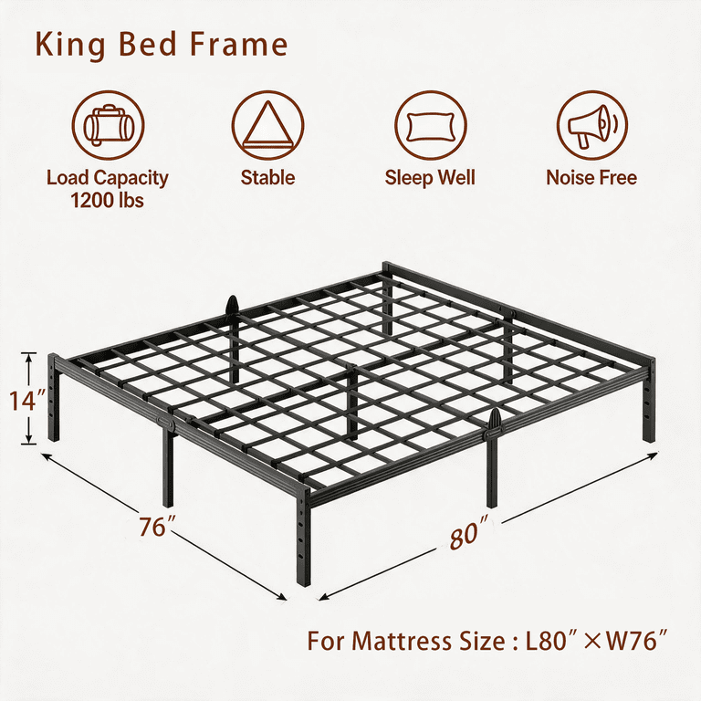 Auroral Zone 14" King Metal Platform Bed Frame, Noise Free photo 2
