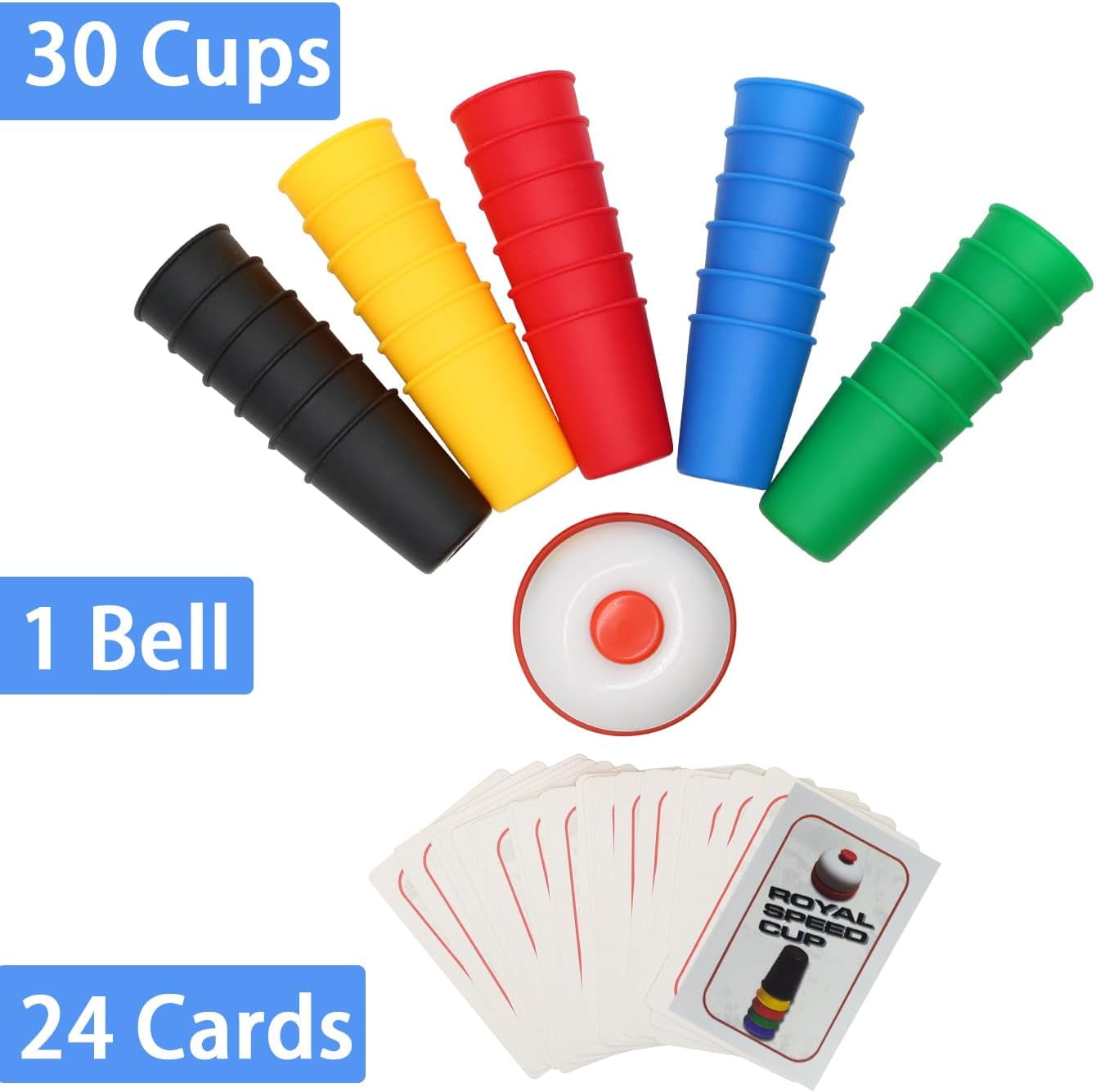 WOBOX Speed Stacking Cups Game Set - Family Interactive 30 Quick Cups with 24 Cards & 1 Bell, Educational Party Game for Kids & Adults, Color Matching Stacking Toy