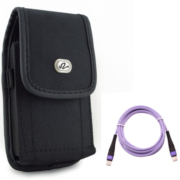For Google Pixel 6 - Purple 10ft PD Cable w Case Belt Clip, Type-C to USB-C Fast Charger Cord Extra Long, Rugged Holster Canvas for Google Pixel 6 Phones