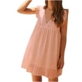 thumbnail image 1 of Pompotops Robe Mode Femme Unie Été Sans Manches Col en V Robe Décontractée en Dentelle Mini Robe, 1 of 8