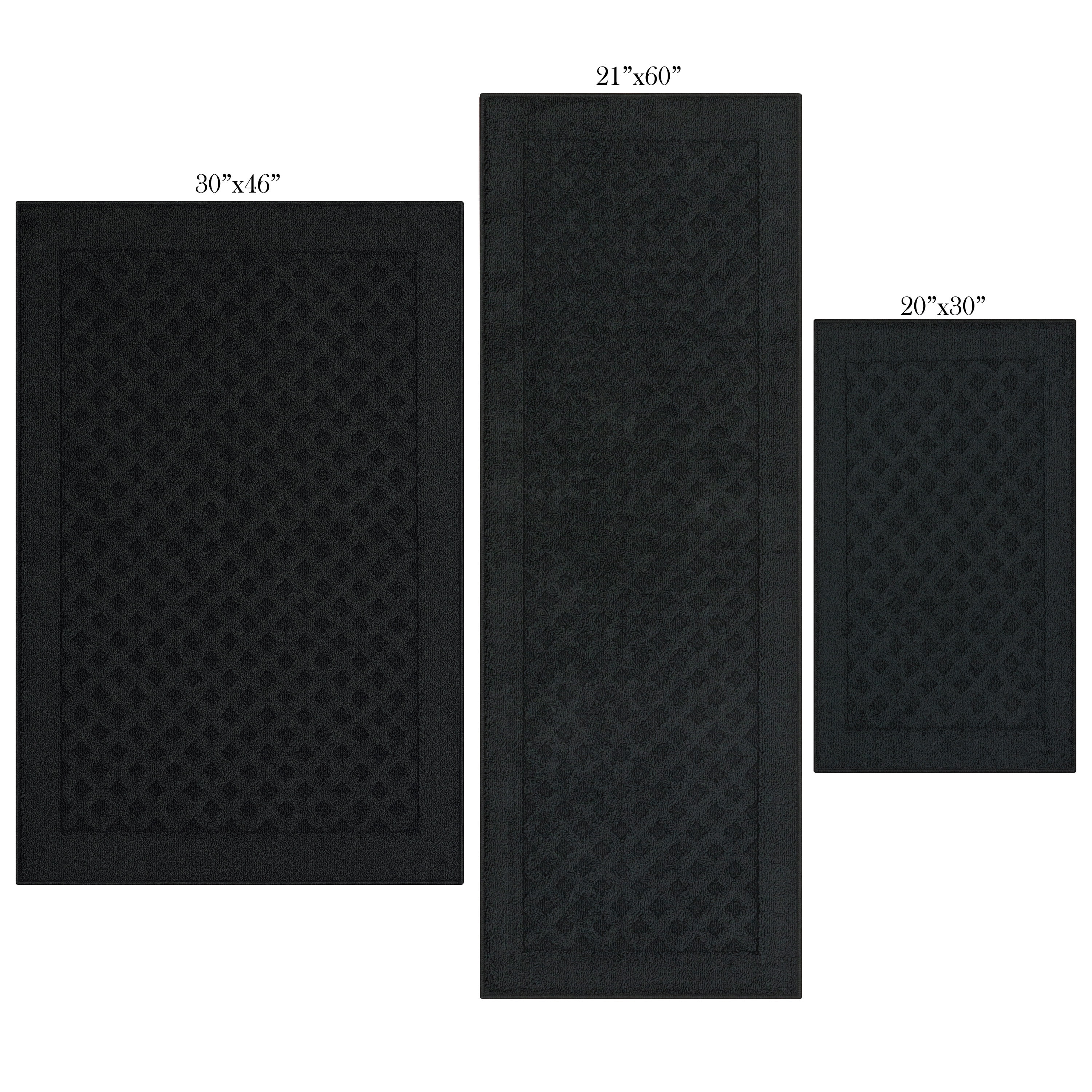 Mainstays Dylan 3-Piece Solid Diamond Olefin Indoor Rug Set, Black