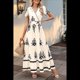 thumbnail image 4 of Vestido de Corta con Cuello en V, Estampado Floral, Bolsillos y Mangas Acampanadas, Color Albaricoque XXL, 4 of 7